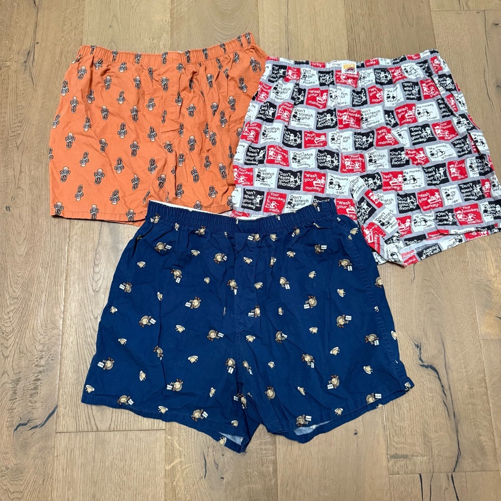 Set of Three Assorted Men’s Size Large Boxer Shorts in Funny Patterns